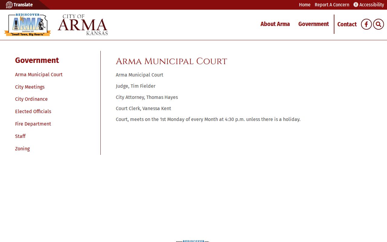 Official Arma Municipal Court information page