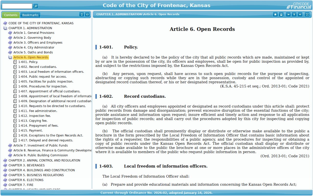 Frontenac court records custodian code