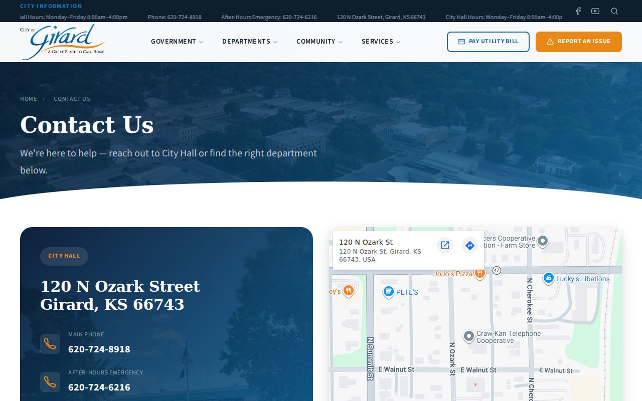 Official City of Girard contact information page