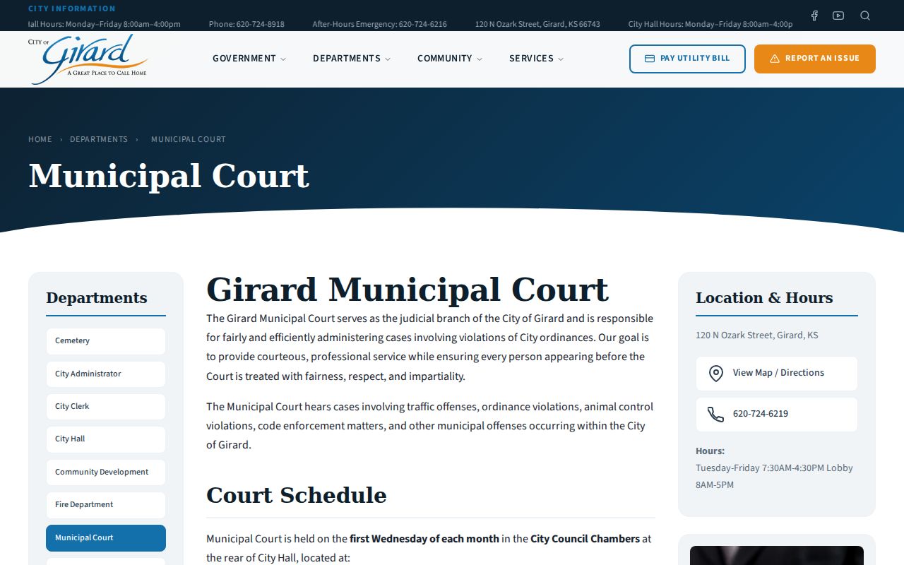 Official Girard Municipal Court information page