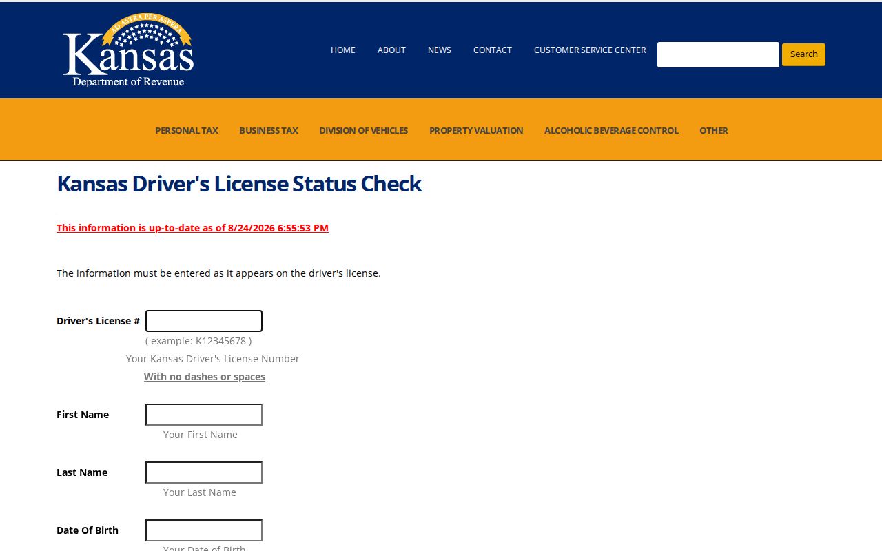 Kansas Department of Revenue driver license status check