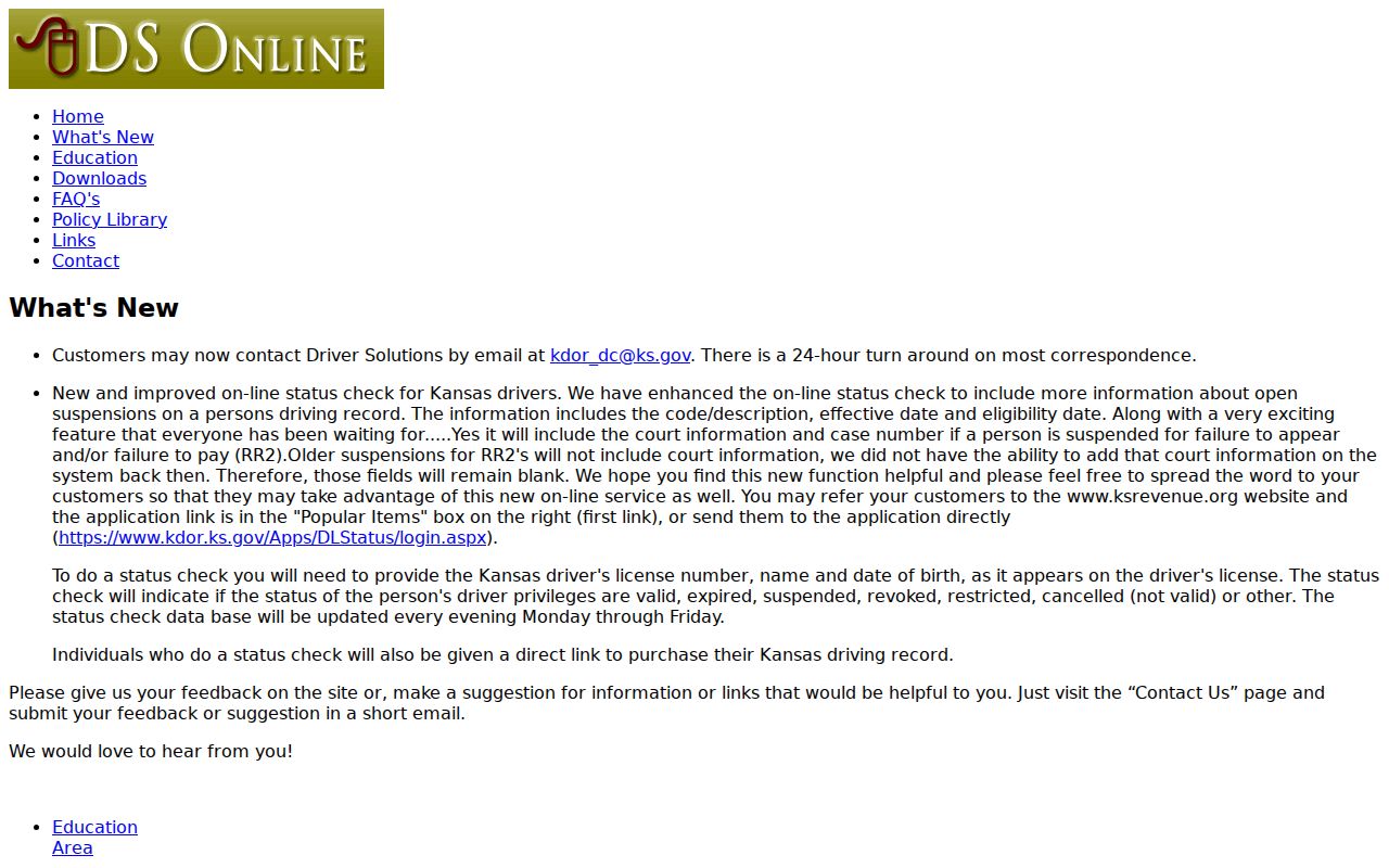 Kansas Department of Revenue court-related driver information